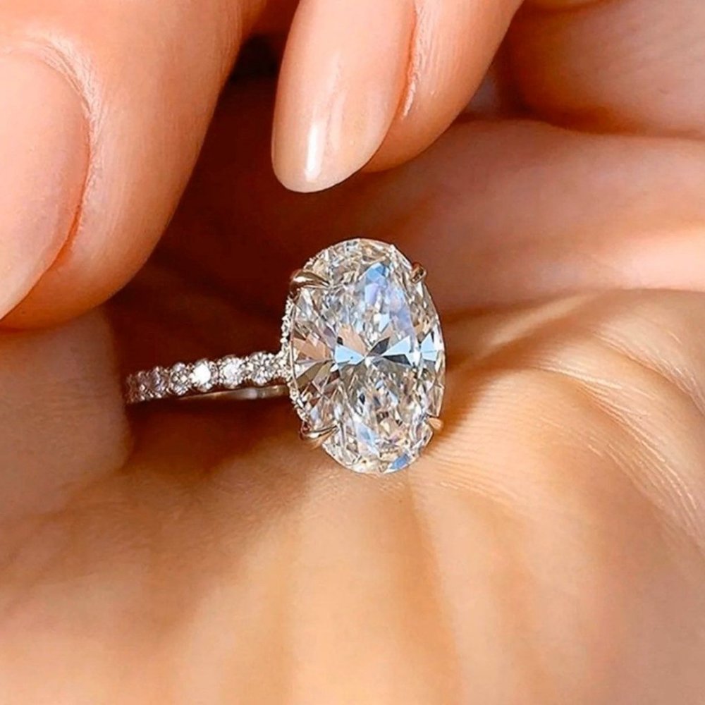 NEW 2CT Oval Cut Solitaire Diamond 925 Silver Ring - Picture 2 of 9